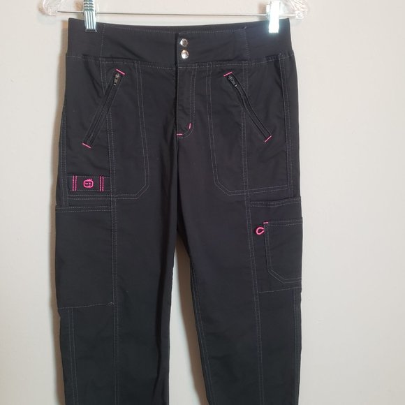 WonderWink WonderFlex Black Embroidered V-Neck Cargo Zip Jogger Scrub Set Small - Picture 8 of 15